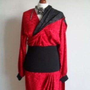 Vintage Liancardo Kimono Dress Red Black Silk Sze 8 Medium New with tag $710